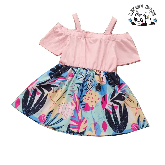 LEZONKIDS - Custom Summertime Installs New Fund Children's Outfit Melting Dew Shoulder Condole Belt Bowknot Girl's Dress